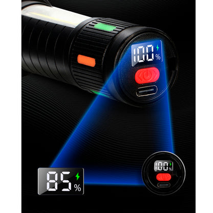 🔦 Lanternă LED Tactică Reîncărcabilă cu Zoom și Afișaj Digital al Bateriei – PowerBeam X1