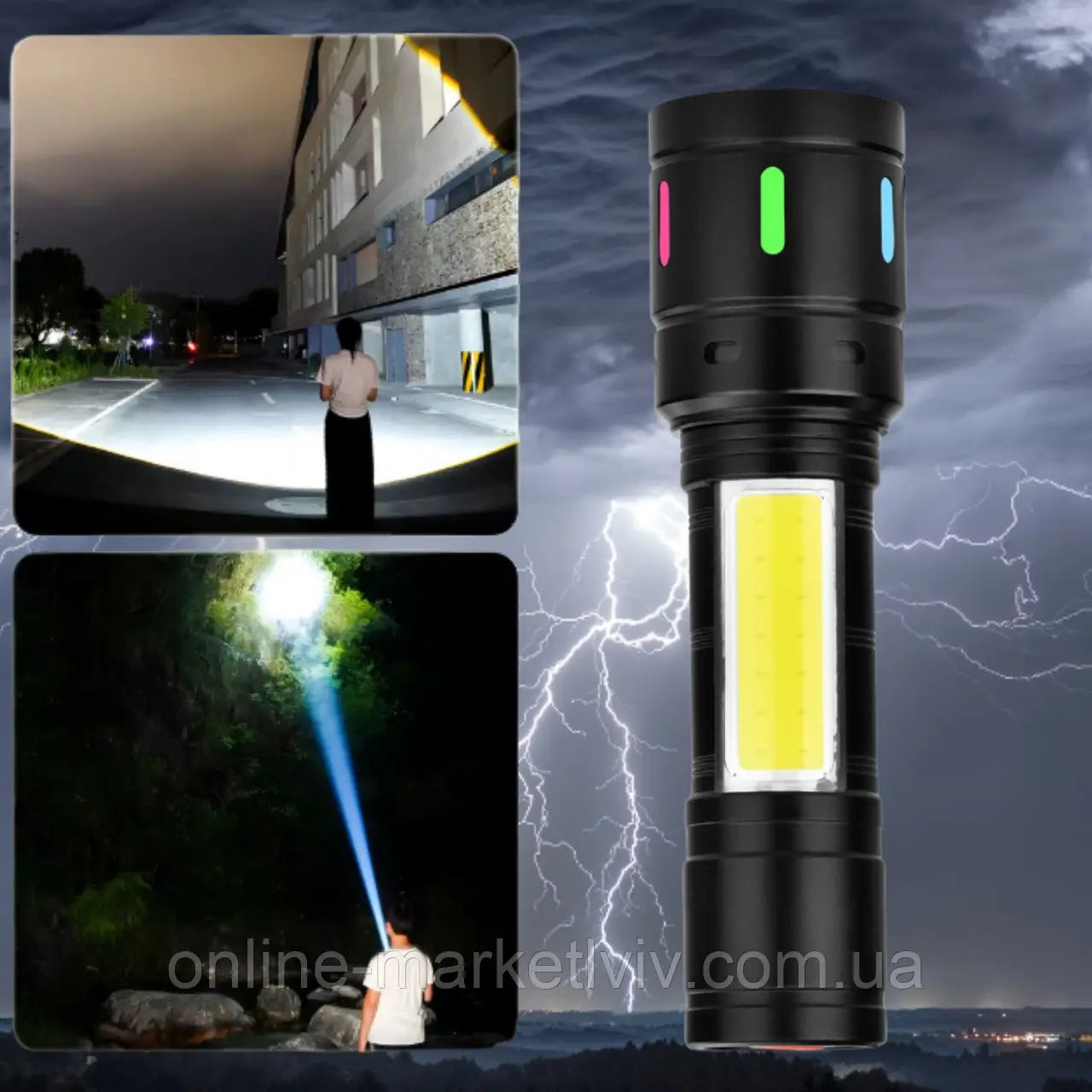 🔦 Lanternă LED Tactică Reîncărcabilă cu Zoom și Afișaj Digital al Bateriei – PowerBeam X1